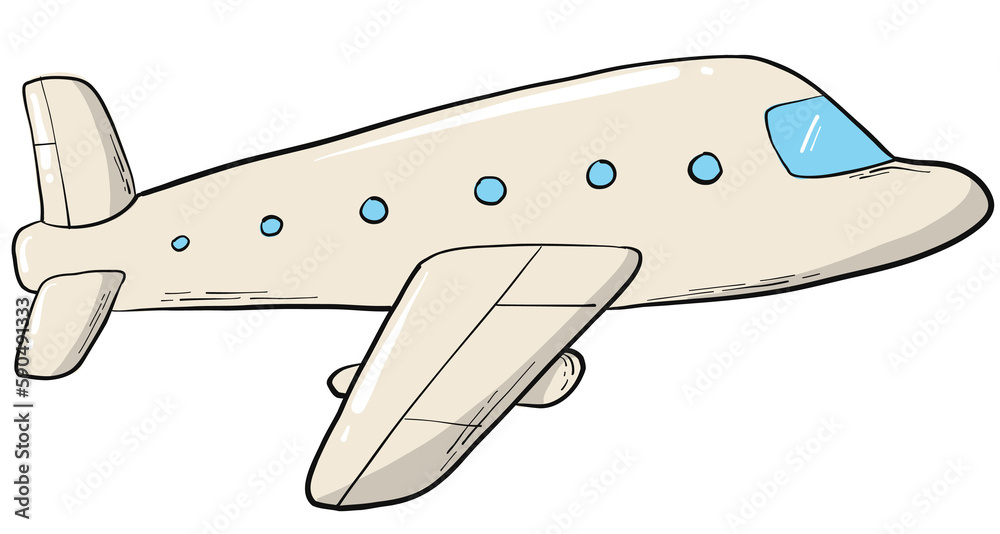 Fototapeta premium Hand drawn PNG plane, summer doodle, cartoon element. Good for stickers, prints, planners, cards, sublimation, etc. 