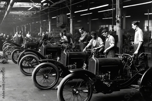 Fotobehang Assembly line, capturing engineering ingenuity and the spirit of the Second Industrial Revolution
