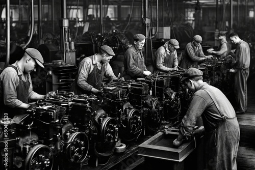 Leinwand Poster Assembly line, capturing engineering ingenuity and the spirit of the Second Industrial Revolution