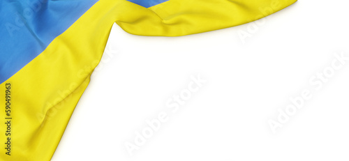 Banner with flag of Ukraine over transparent background. 3D rendering photo