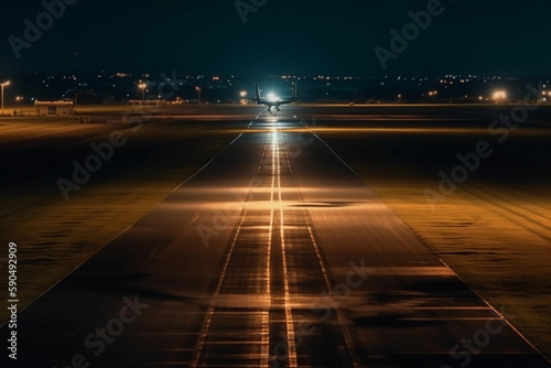 Military airbase runway lights. Generative AI