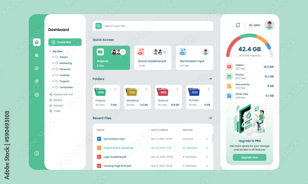 File Manager UI Dashboard Design Stock Vector | Adobe Stock