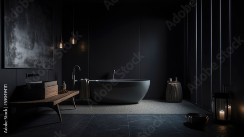 Dark and minimalistic indoor scene with dim lighting