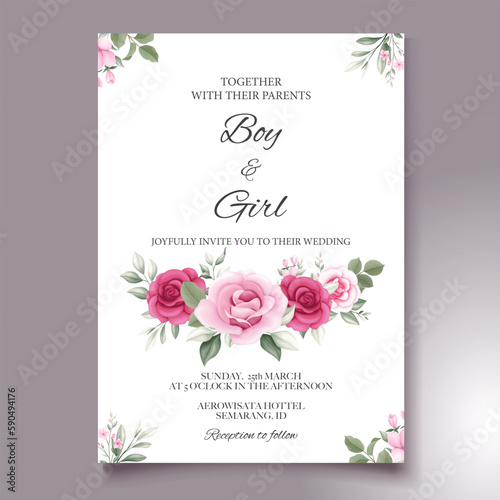 Elegant hand drawing wedding invitation floral design 