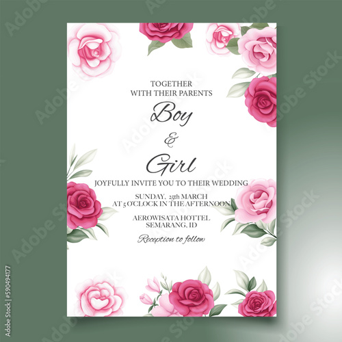 Elegant hand drawing wedding invitation floral design
