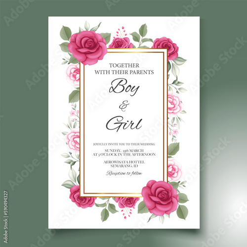 Elegant hand drawing wedding invitation floral design

