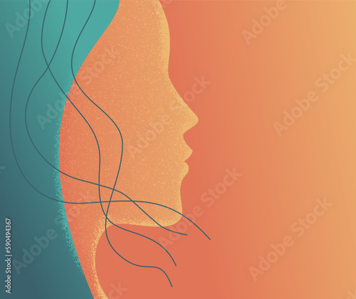 Grungy textured female face silhouette