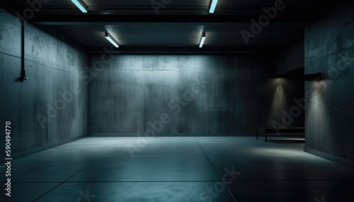 Dark and minimalistic indoor scene with dim lighting