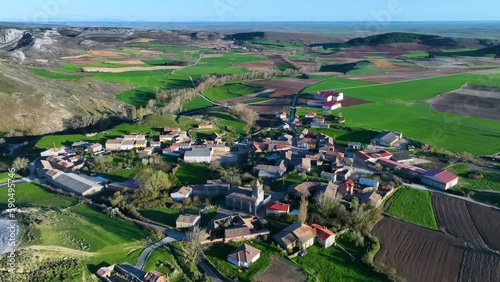 Amaya town at the base of the hanging syncline of Peña Amaya. World geological heritage by UNESCO. Las Loras Geopark. Burgos. Castile and Leon. Spain, Europe photo