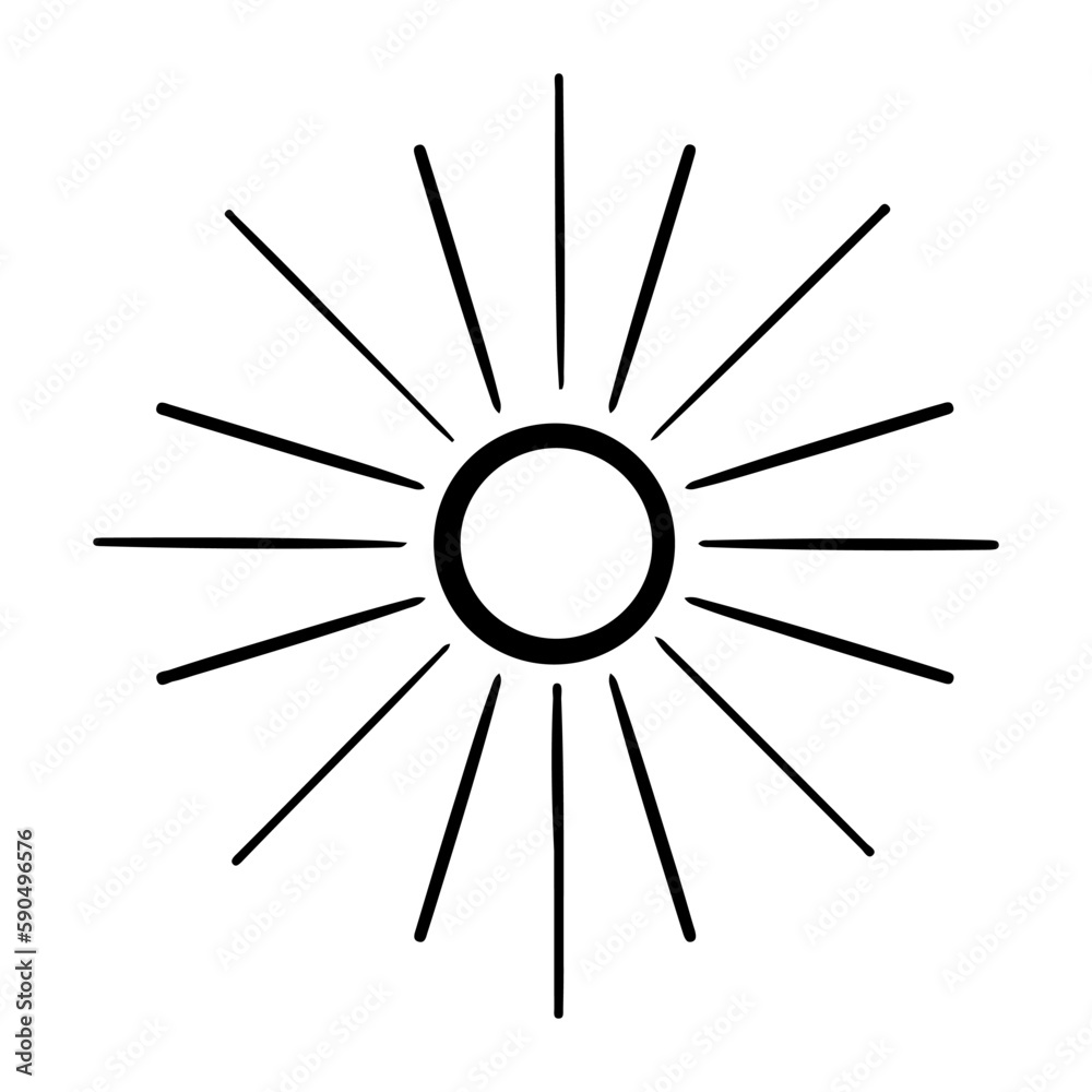 Vector black sun in boho style. Abstract illustration of the dawn drawn by hand with a single line. Esotericism. Vector black sun in boho style. Abstract illustration of the dawn drawn by hand with a single line. Esotericism.