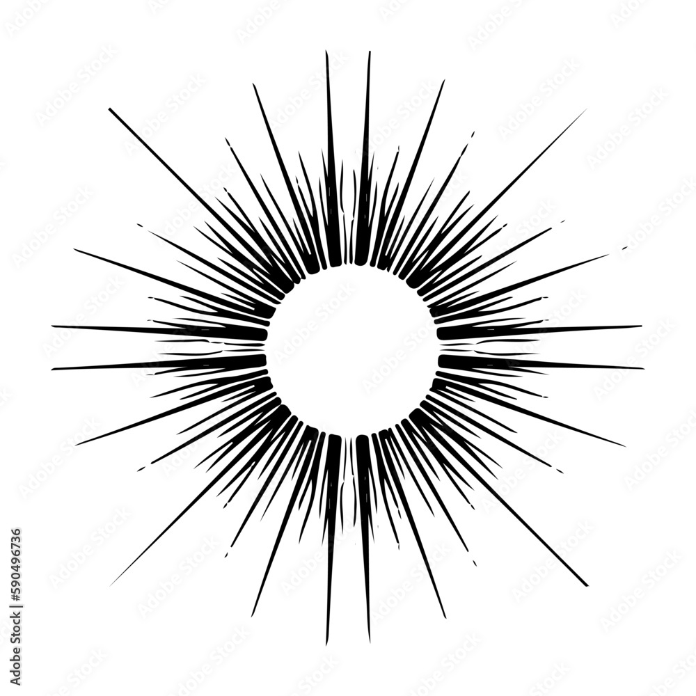 Obraz premium Vector black sun in boho style. Abstract illustration of the dawn drawn by hand with a single line. Esotericism.
