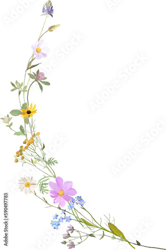 Fototapeta Naklejka Na Ścianę i Meble -  decorative floral corner with wild flowers
