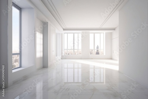 White clean empty architecture interior space room studio background wall display products minimalistic. Generative AI