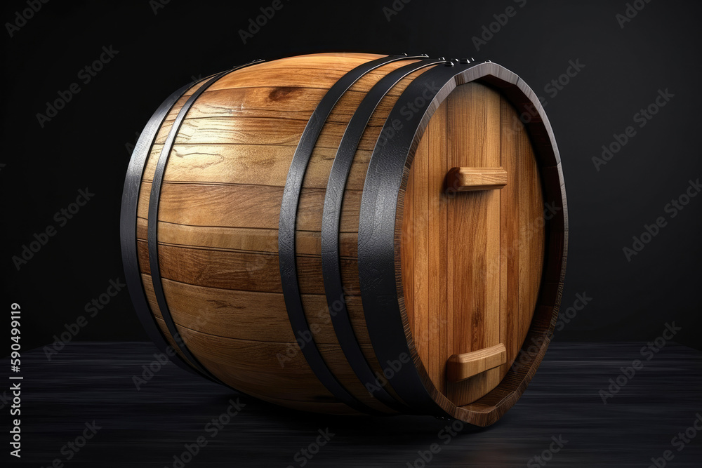 Wine, beer barrel. Old wooden barrel. Generative AI