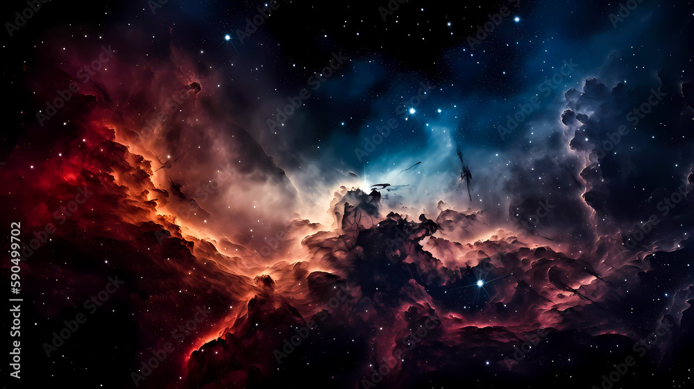 Fototapeta premium Space scene with planets, stars and nebula. Abstract space background with nebula and stars. Generative AI technology.