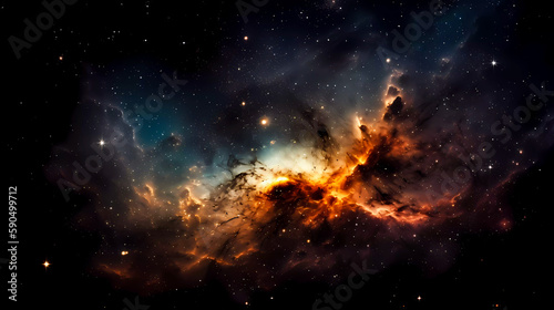Space scene with planets, stars and nebula. Abstract space background with nebula and stars. Generative AI technology.
