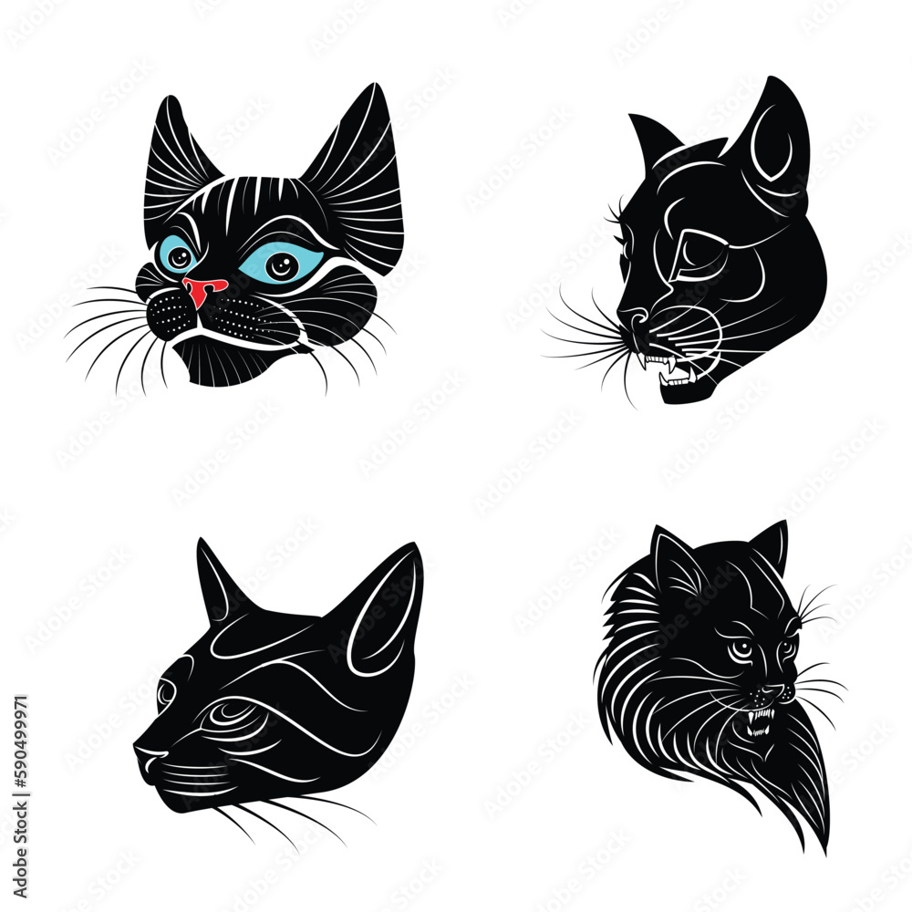 A black cat with blue eyes and a black cat head. A black cat with blue eyes and a black cat head.