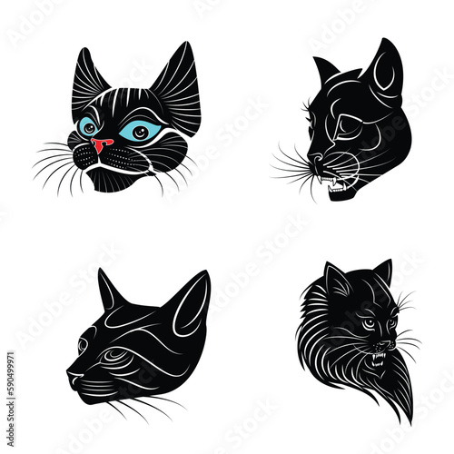 Fototapeta Naklejka Na Ścianę i Meble -  A black cat with blue eyes and a black cat head.