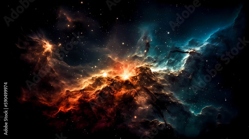 Space scene with planets  stars and nebula. Abstract space background with nebula and stars. Generative AI technology.