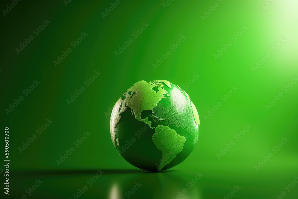Planet Earth in Green Background. Renewable Energy and Environmental Protection Concept. Generative AI. Planet Earth in Green Background. Renewable Energy and Environmental Protection Concept. Generative AI.