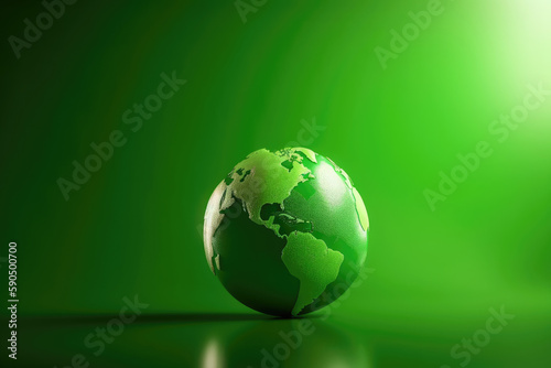 Planet Earth in Green Background. Renewable Energy and Environmental Protection Concept. Generative AI.