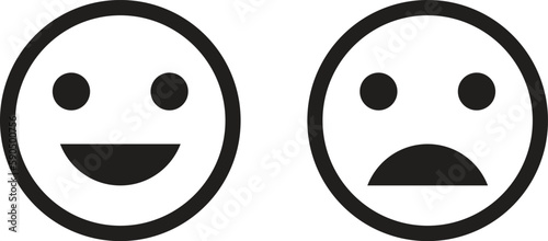 Happy and sad emoji faces icon vector isolated on white background for apps and websites