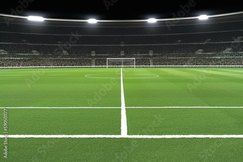 Empty football field with flashlights. Generative AI © AIproduction