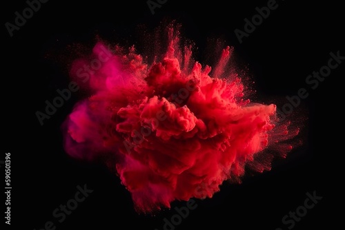 Abstract powder splatted background. Red powder explosion on transparent background. Generative AI