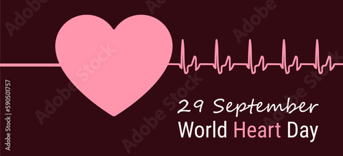 World Heart Day banner with pink heart and cardiography chart