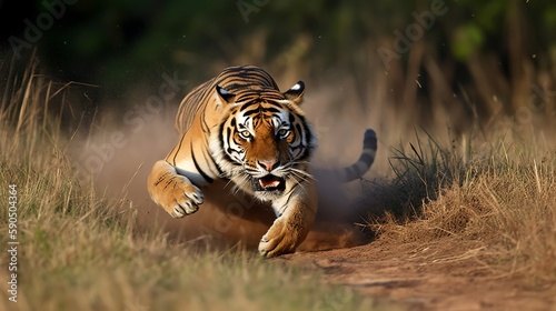 Bengal Tiger Pouncing on Prey