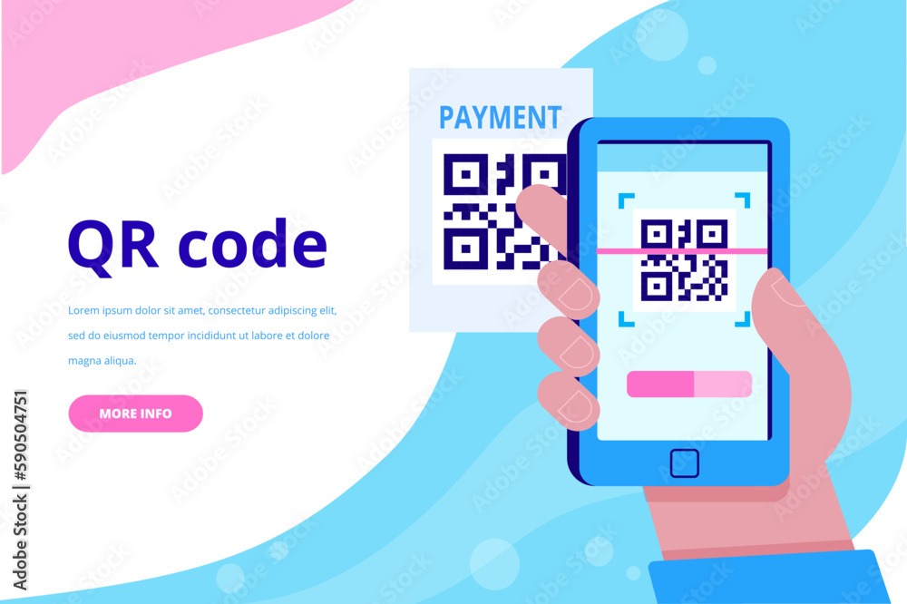 Capture qr code on mobile phone. Hand holding phone with Qr code. Flat vector illustration
