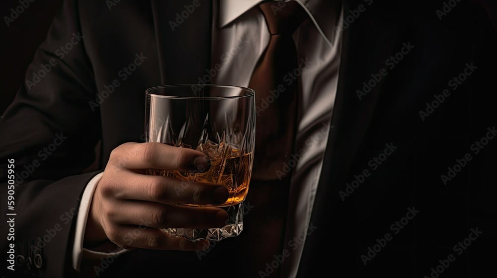 Closeup of Businessmen Holding Glasses of Whiskey AI generated
