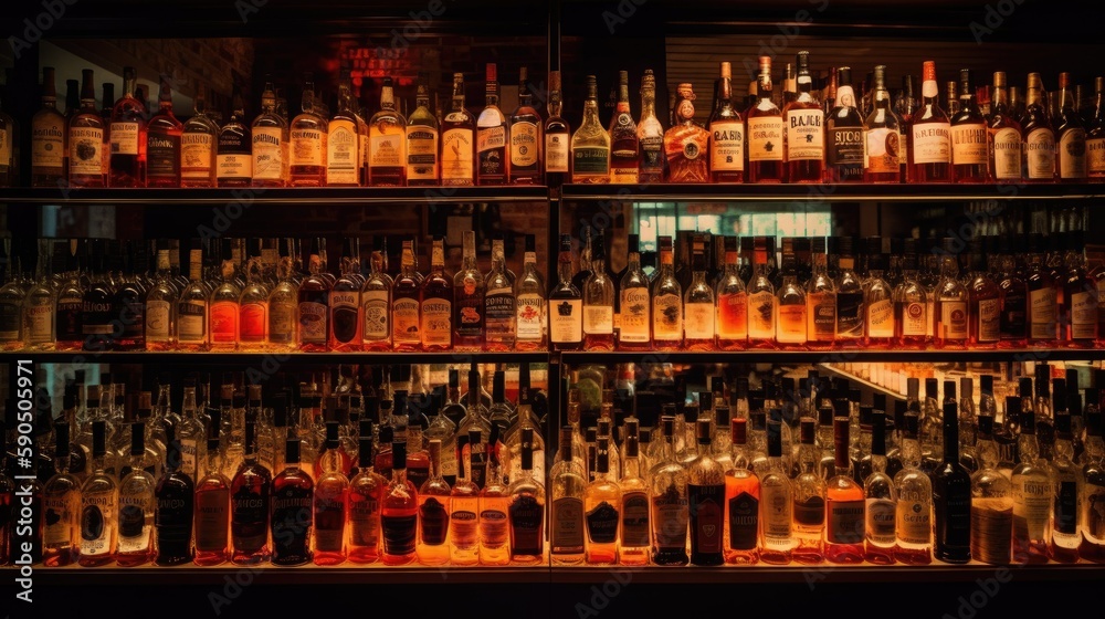  Liquor Store Display with Variety of Hard Liquor Brands AI generated