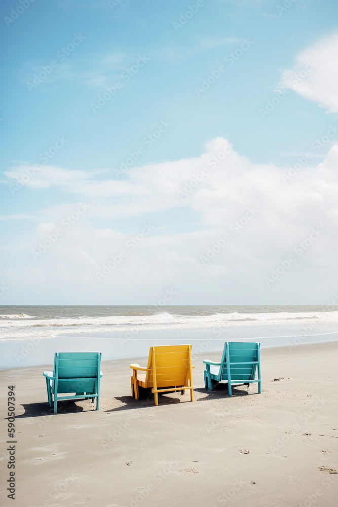ai generated illustration of three beach chairs on the sand ai generated illustration of three beach chairs on the sand