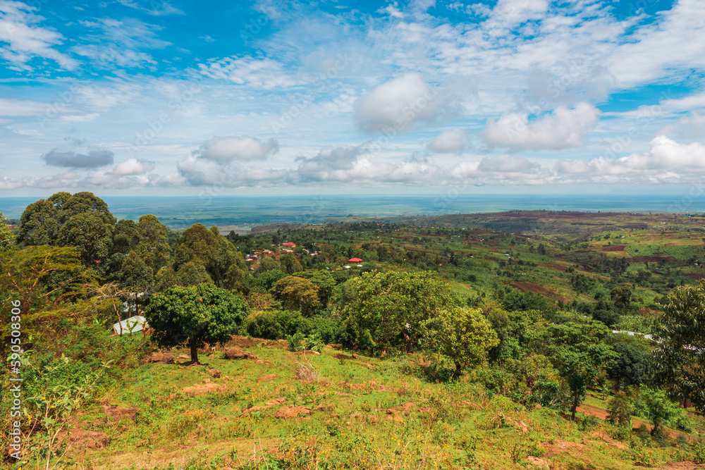 Aerial view of African Landscape in Mbale, rural Uganda