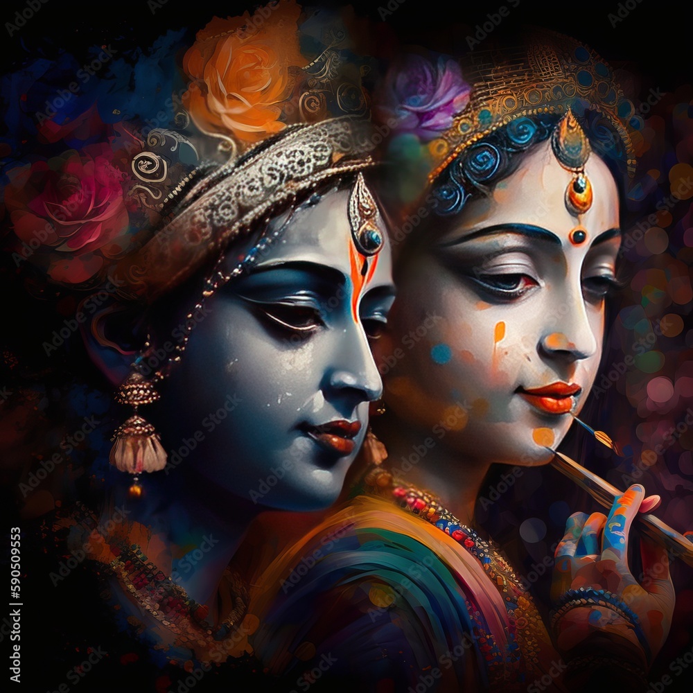 Shree Krishna and Radha Illustration, Generative Ai