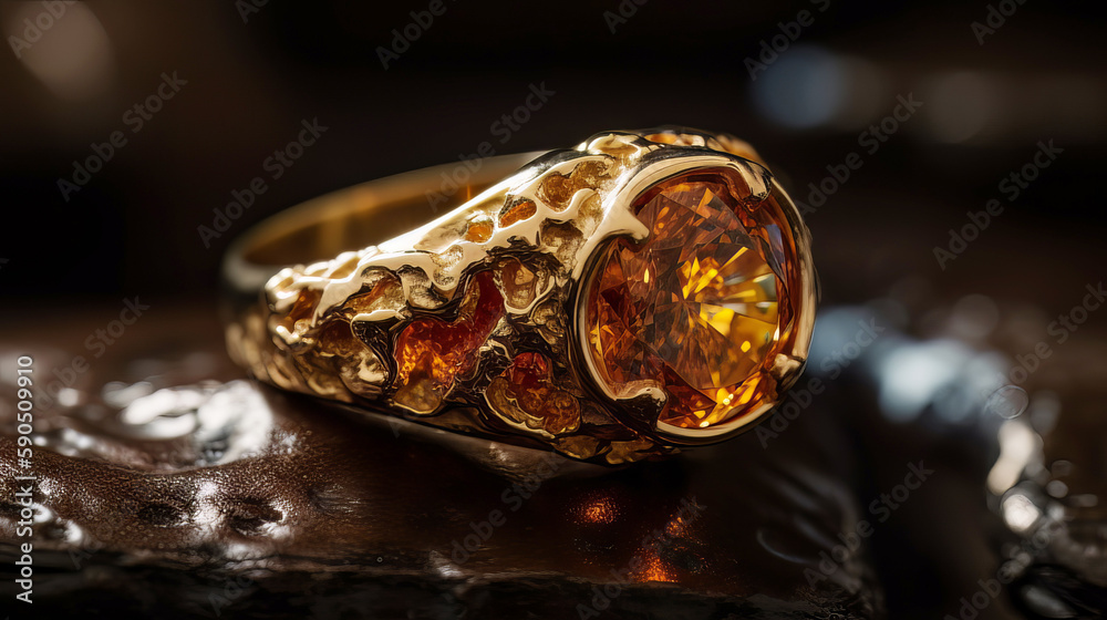 Amber ring in yellow gold. An engagement ring with Amber. b011# Created with generative AI. Amber ring in yellow gold. An engagement ring with Amber. b011# Created with generative AI.