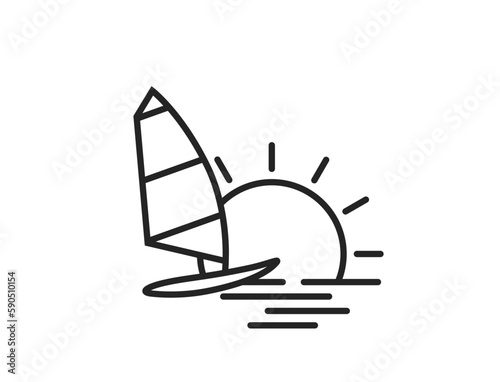 windsurfing, sea and sun line icon. summer vacation symbol. vector image for tourism design