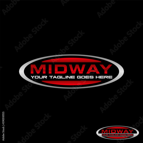 Logo design graphic concept creative premium free vector stock unique letter word MIDWAY sport font with ellipse cut swoosh. Related mark monogram emblem