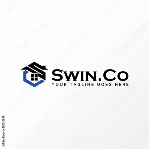 Logo design graphic concept creative abstract premium free vector stock letter SC or CS font on hexagon with roof house. Related to property monogram
