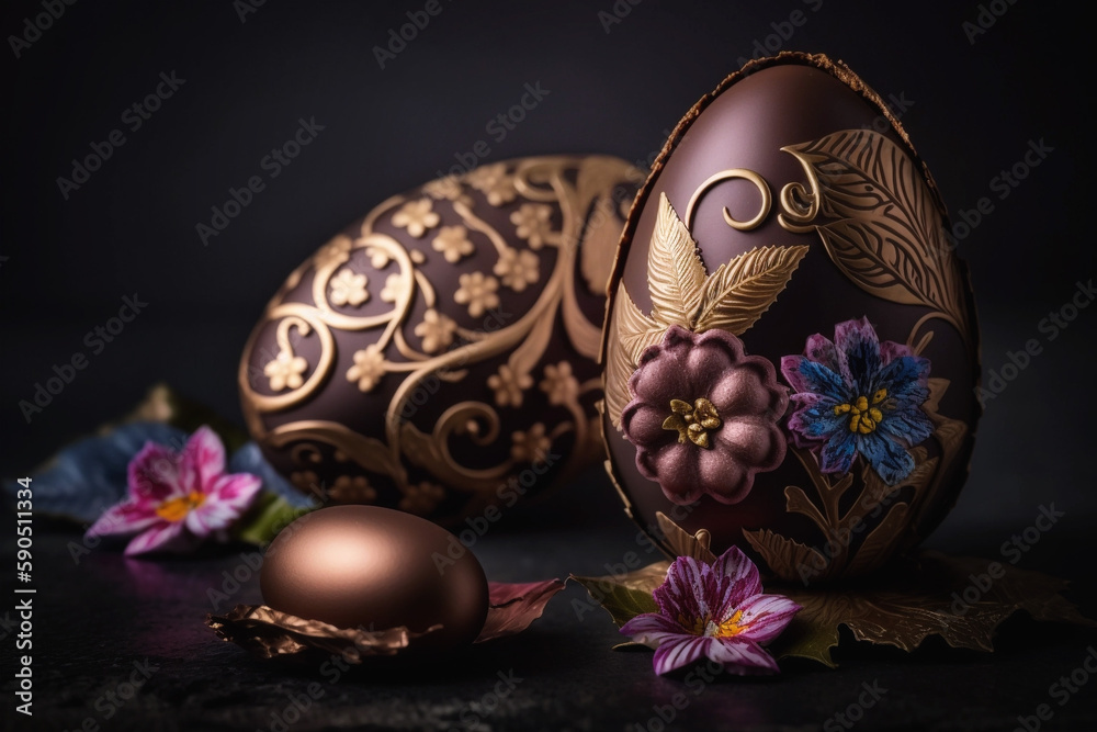Chocolate eggs with a beautiful decoration, for an Easter gift, a beautiful background. Chocolate eggs with a beautiful decoration, for an Easter gift, a beautiful background.