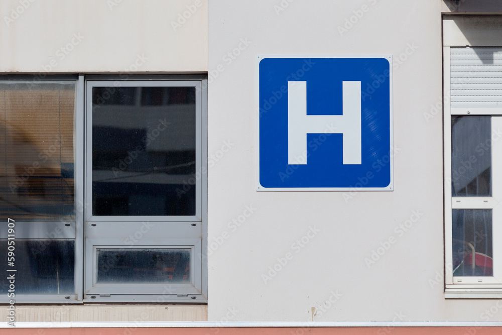 Blue hospital sign Blue hospital sign