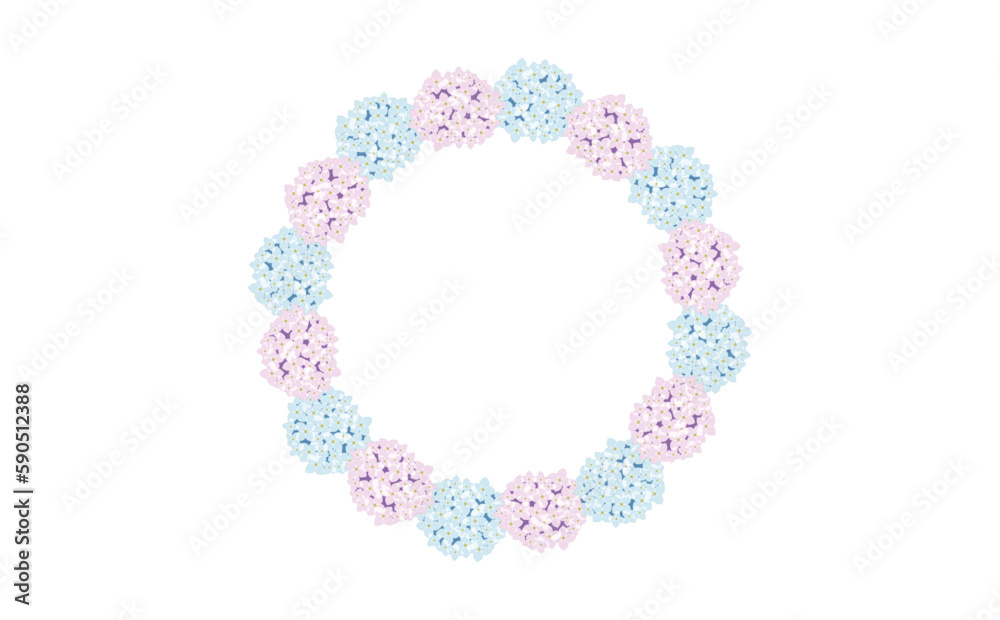 ピンクと水色の紫陽花フレーム　イラスト