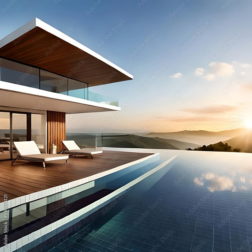 Fototapeta premium future home with a pool, Created using Generative AI