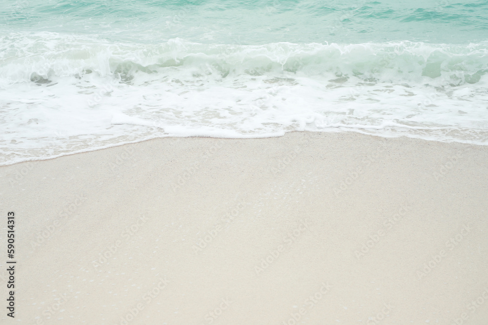 view of sea waves shore and fantastic rocky beach coast on the island and background sky with mountain, Wild nature. Tropical landscape coastline. Summertime. Travel holiday concept.