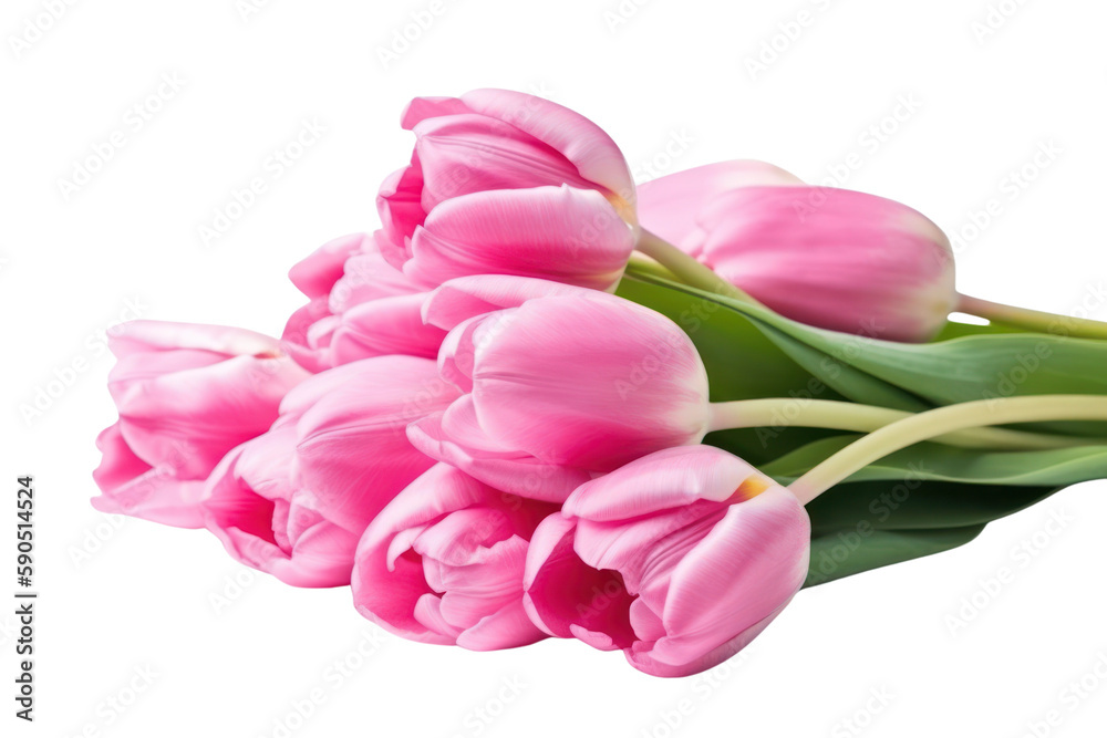 Pink tulips bunch isolated on transparent background. Mothers day, Women' s day. PNG, Generative AI Pink tulips bunch isolated on transparent background. Mothers day, Women' s day. PNG, Generative AI