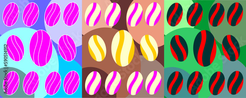 Three examples of easter egg texture, vector illustration, egg.