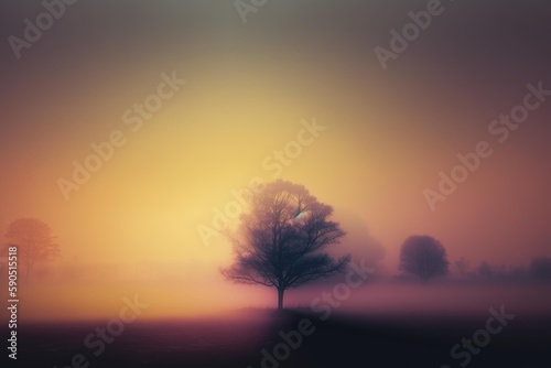 Tranquil minimal landscape in foggy morning scene. superlative generative AI image.