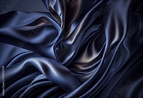 Elegant navy blue silk satin background with soft wavy folds for design. Generative AI