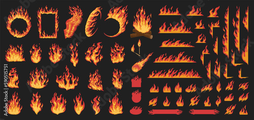 Flaming fire colorful set emblems photo